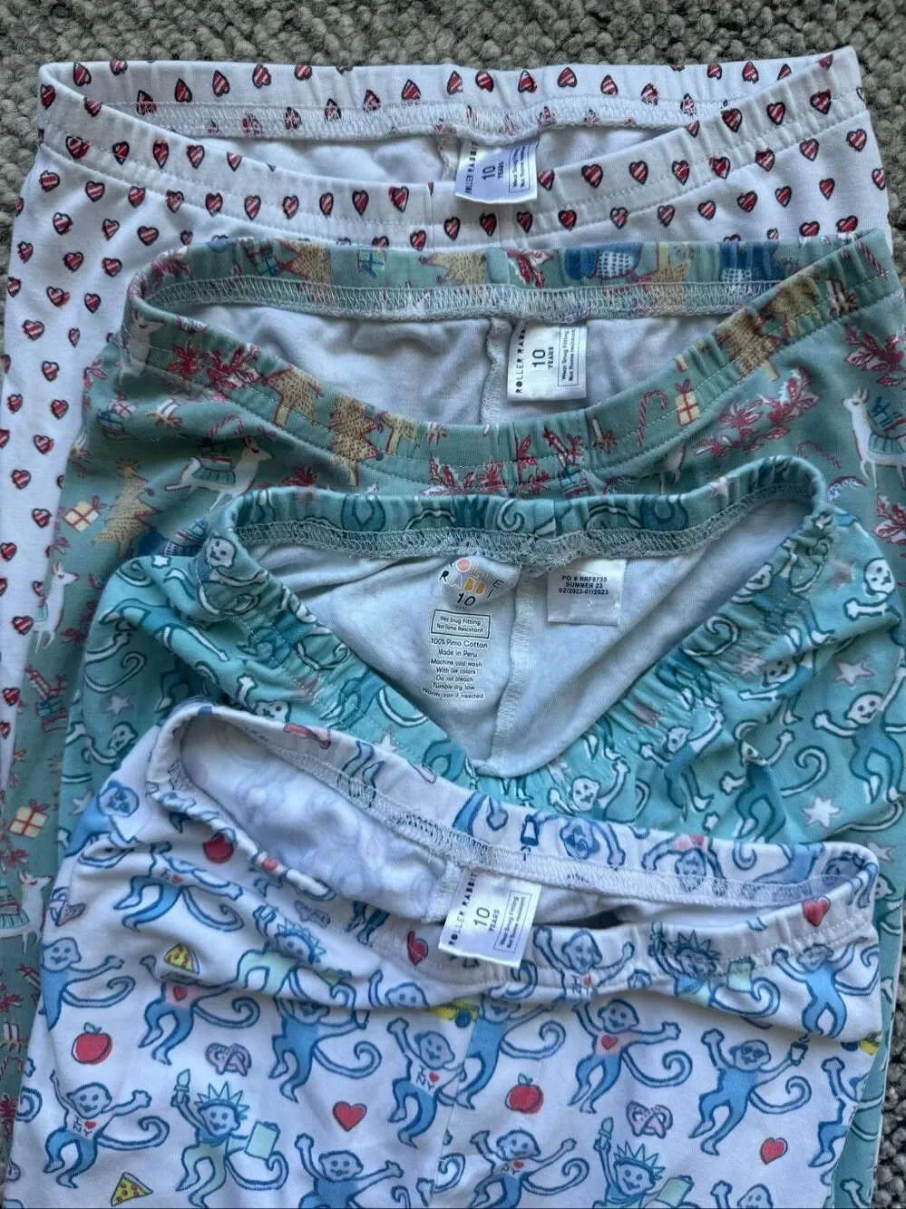 Roller Rabbit 10 Girls Pajama Pants Bundle